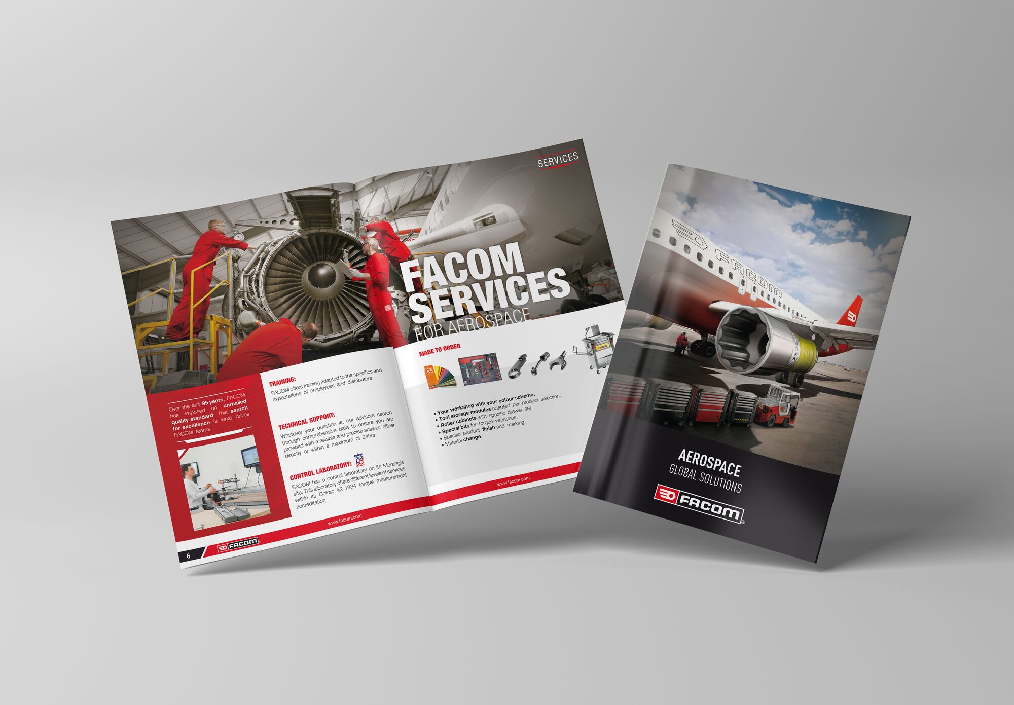 Open pages of Facom Aerospace Solutions Brochure.