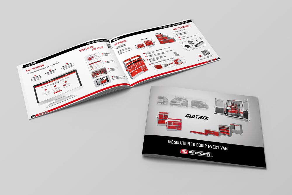 Open pages of Facom Matrix System Brochure.