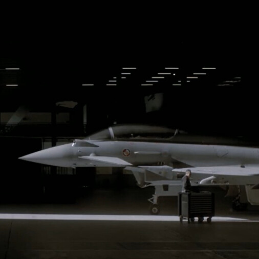 Fighter jet in hangar